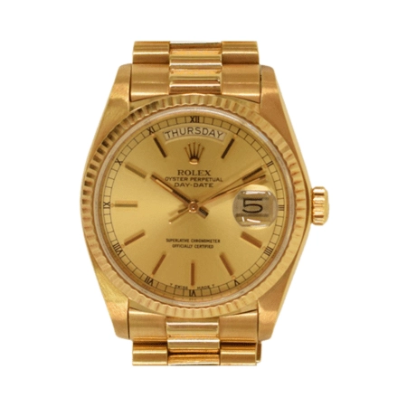 Rolex Day-Date 36 Yellow Gold Champagne Stick Dial 18038