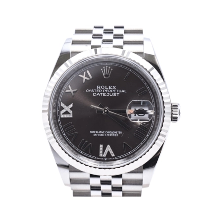 Rolex Datejust 36 Stainless Steel and White Gold Brown Roman VI&IX Diamond Dial 126234