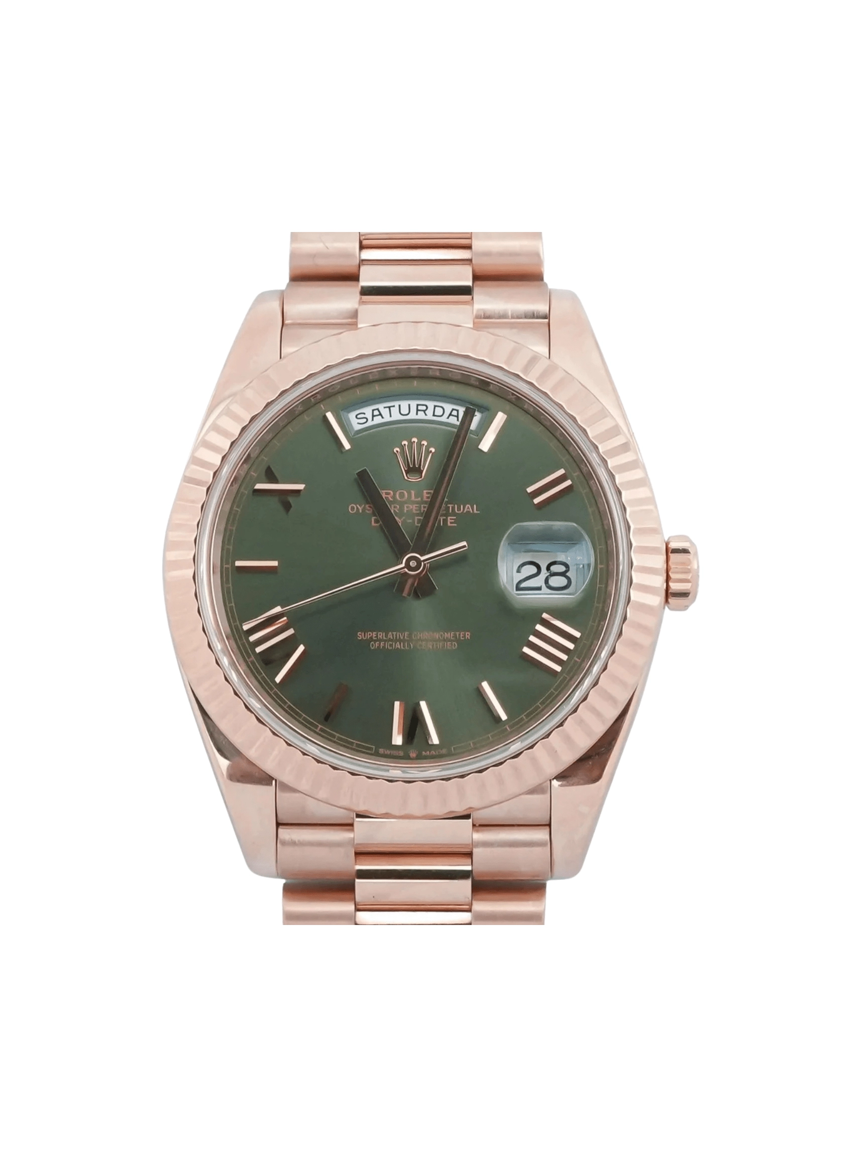 Rolex Day-Date 40 Rose Gold Olive Green Roman Dial 228235