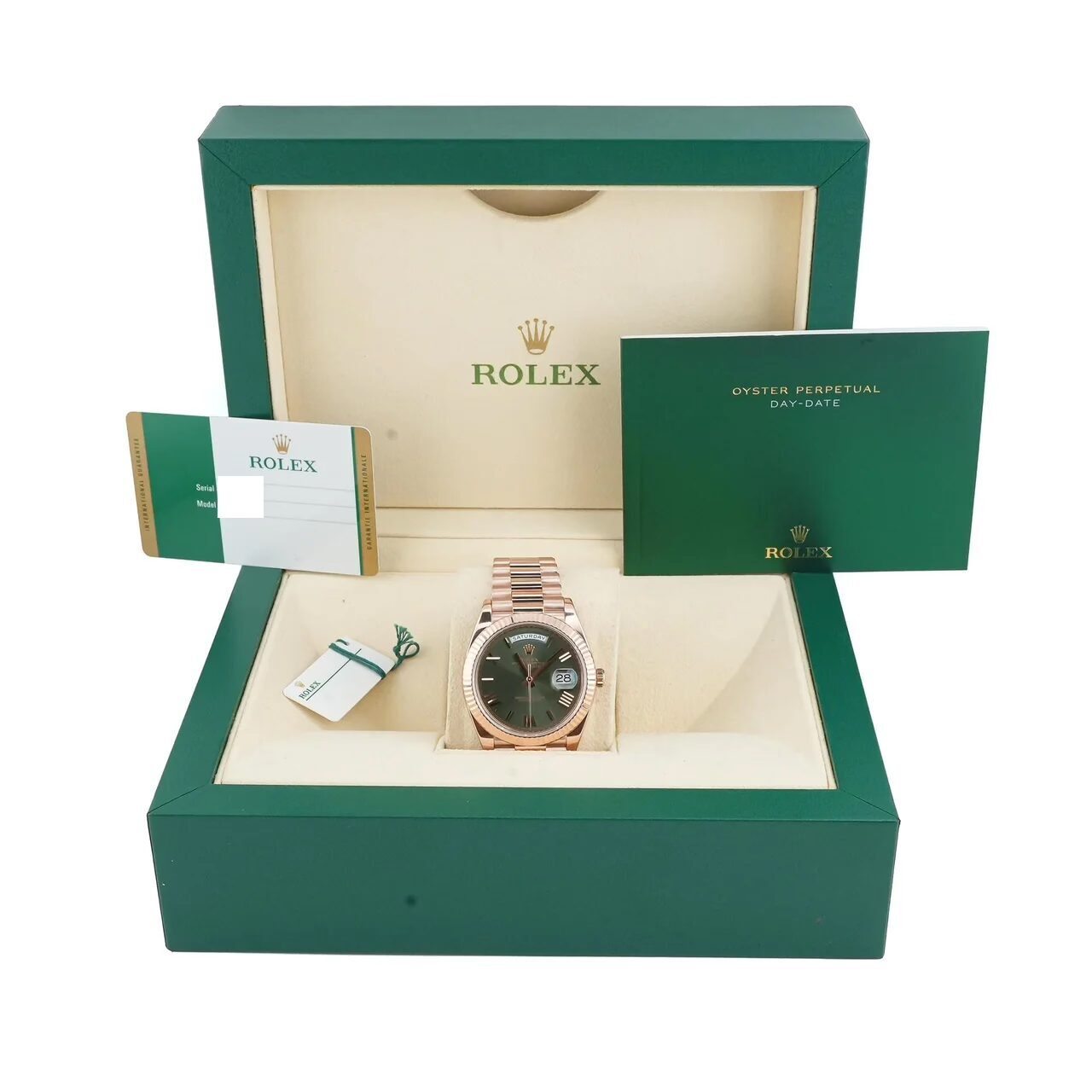 Rolex Day-Date 40 Rose Gold Olive Green Roman Dial 228235