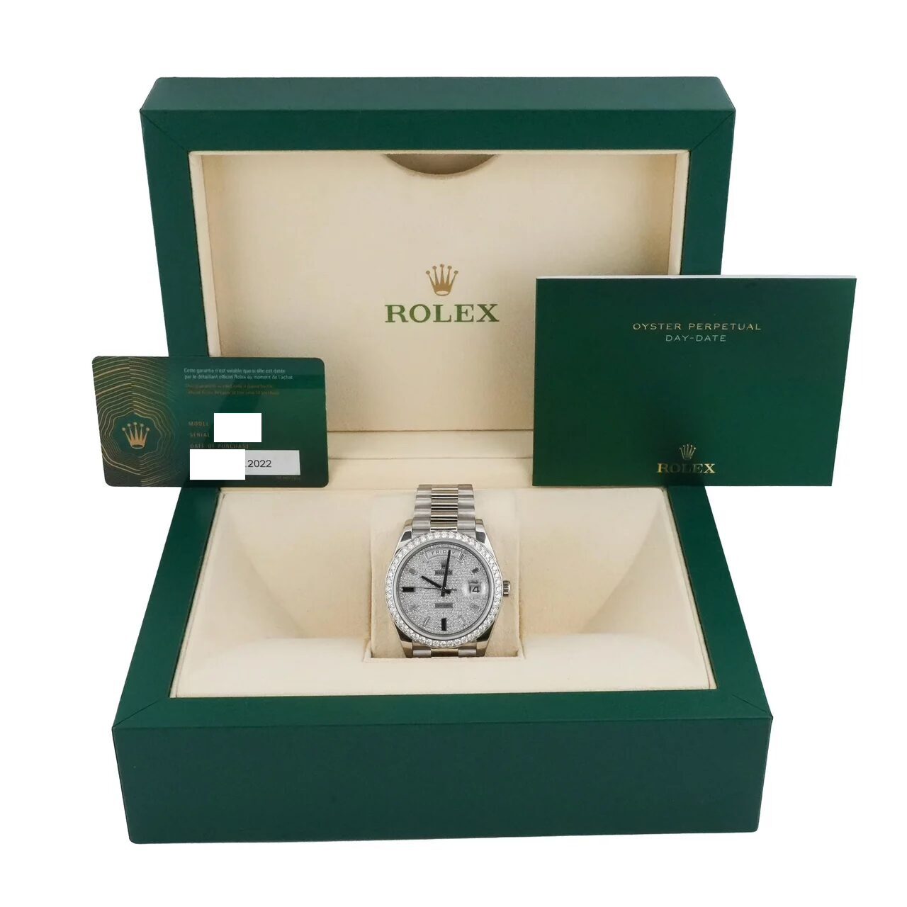 Rolex Day-Date 40 White Gold Diamond Bezel Paved Diamond Dial 228349RBR