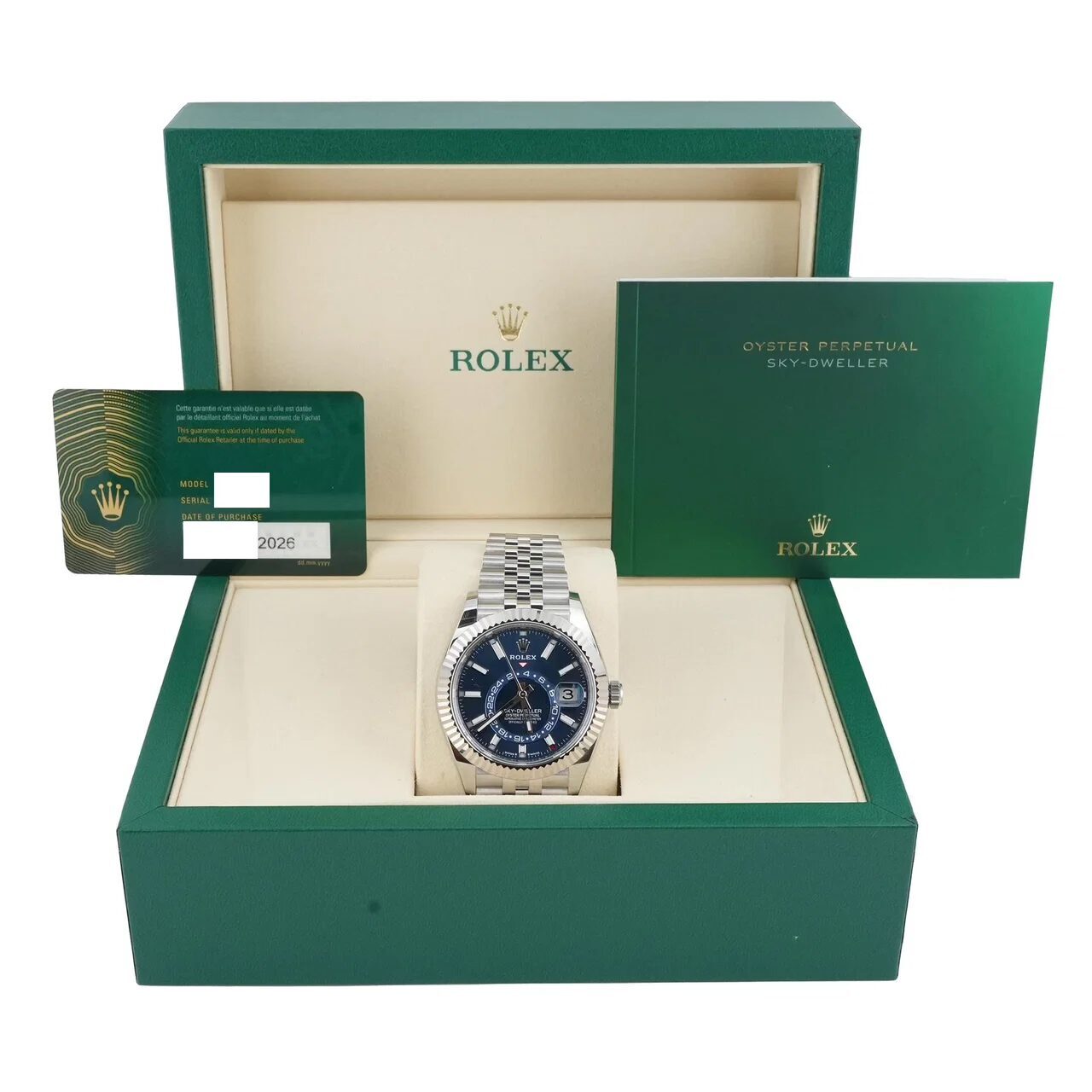 Rolex Sky-Dweller Stainless Steel and White Gold Blue Stick Dial 336934
