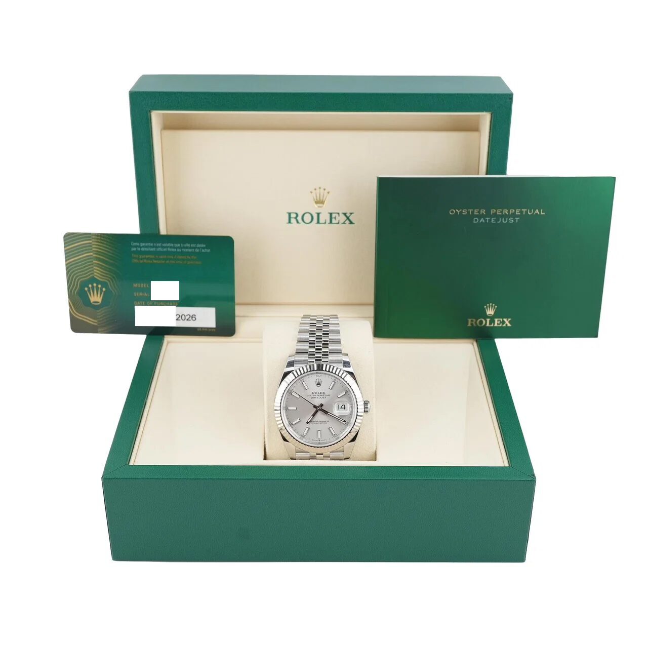 Rolex Datejust Stainless Steel and White Gold Silver Stick Dial 126334