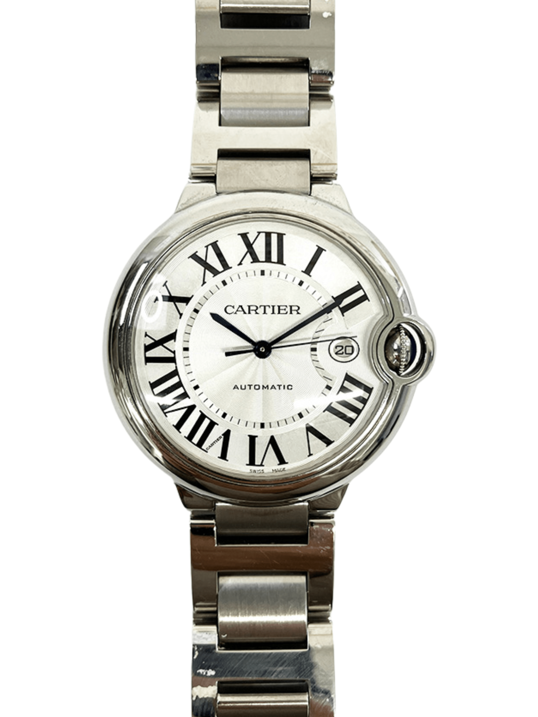 Cartier Ballon Bleu 42mm Steel Silver Roman Dial W69012Z4 Bracelet