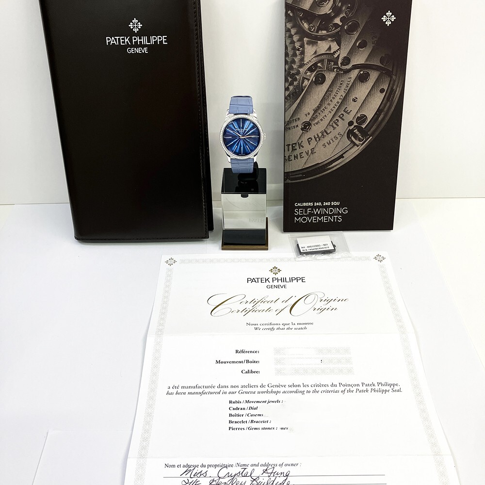 Patek Philippe Ladies Calatrava Joaillerie Diamond Bezel White Gold Blue Dial 4997/200G-001