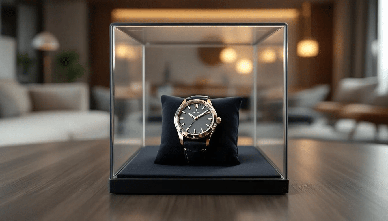 A luxury watch safely stored in a hotel room, emphasizing secure storage practices.