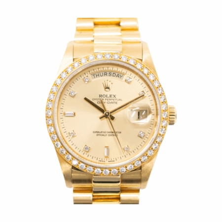 Rolex Day-Date 36 Yellow Gold Diamond Bezel Champagne Diamond Dial 18048