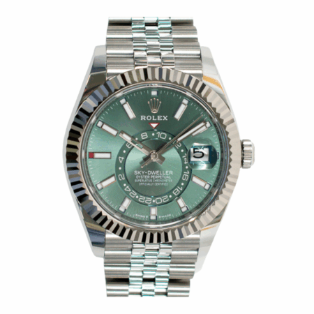Rolex Sky-Dweller Stainless Steel and White Gold Mint Green Stick Dial 336934