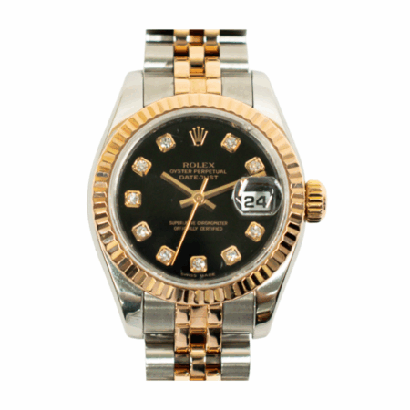 Rolex Lady-Datejust Stainless Steel and Rose Gold Black Diamond Dial 179171G