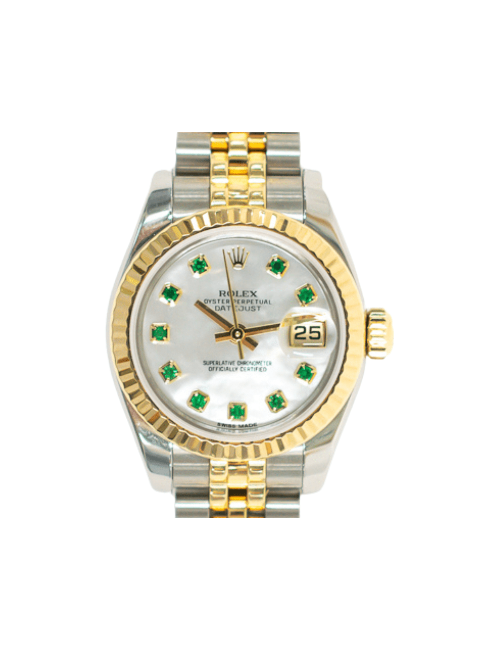 Rolex Lady-Datejust 26mm Stainless Steel/Yellow Gold White MOP Emerald Dial 179173NGE