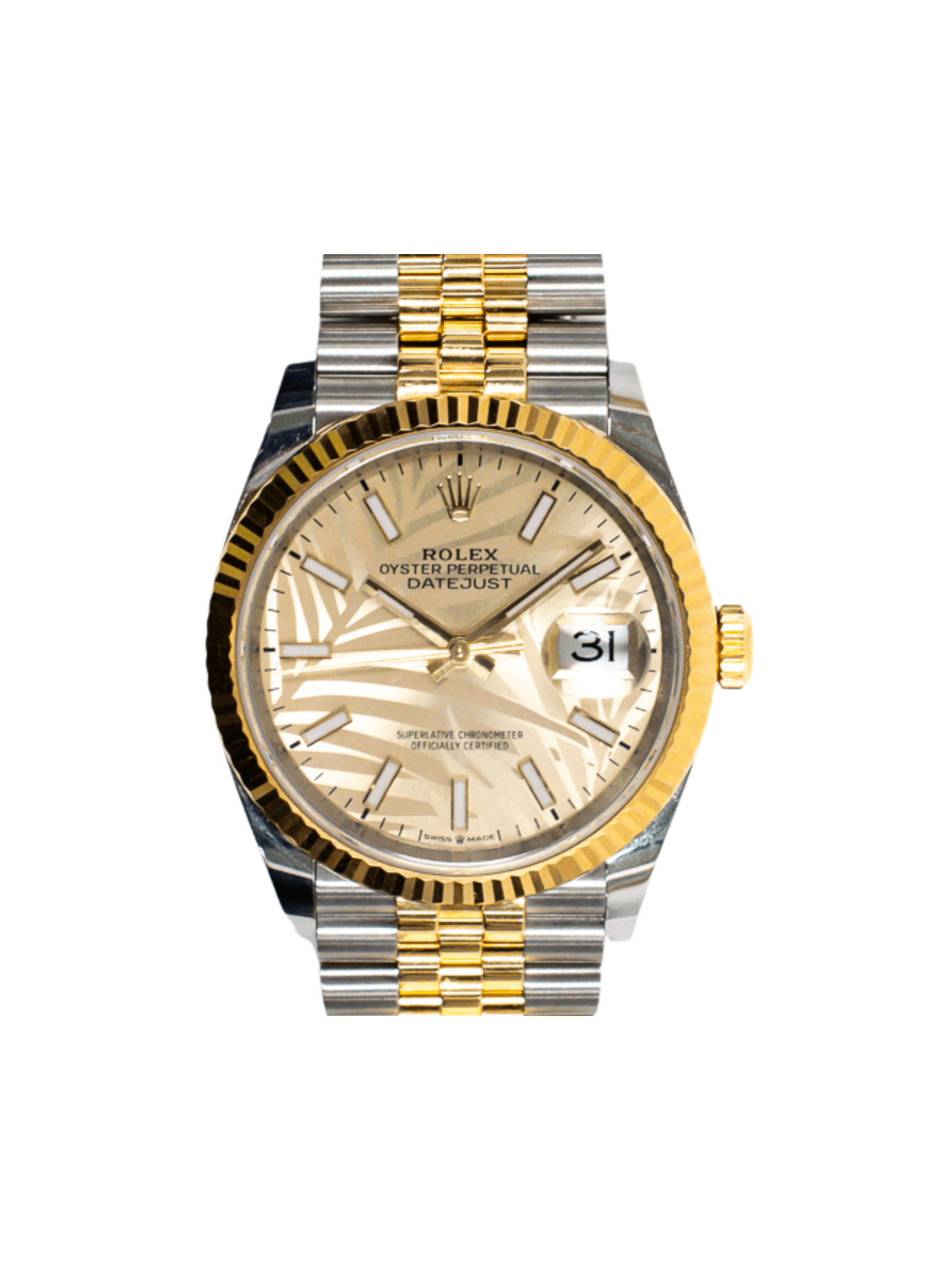 Rolex Datejust 36 Steel and Yellow Gold Champagne "Palm Motif" Dial 126233