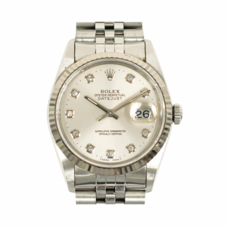 Rolex Datejust 36 Stainless Steel and White Gold Silver Diamond Dial 16234G
