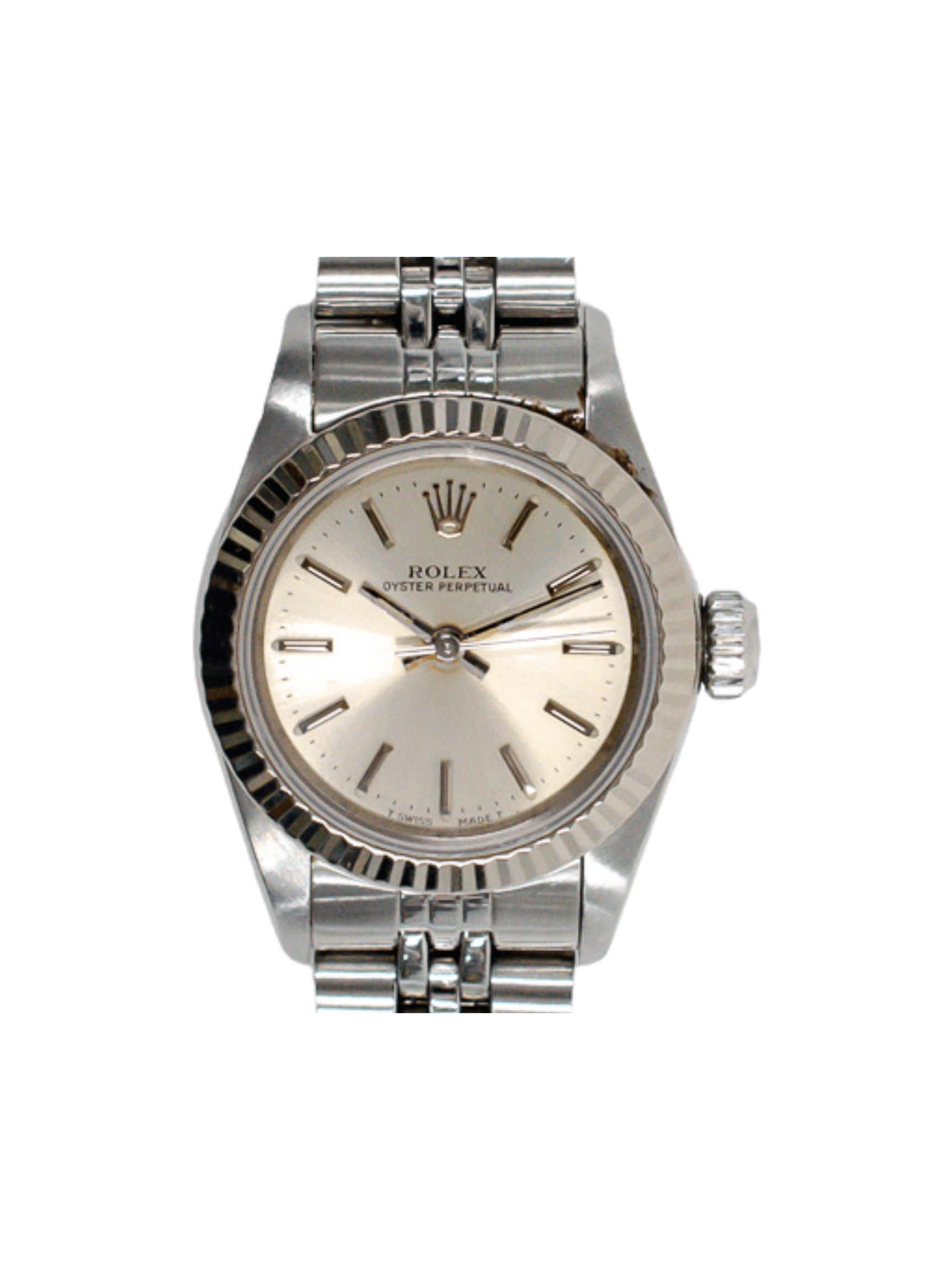 Rolex Oyster Perpetual Stainless Steel/White Gold Silver Stick Dial 67194