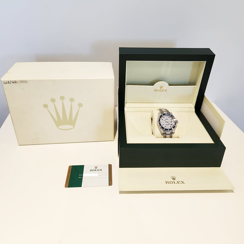 Rolex Submariner Sapphire Bezel White Gold Pave Diamond Dial 116659SABR