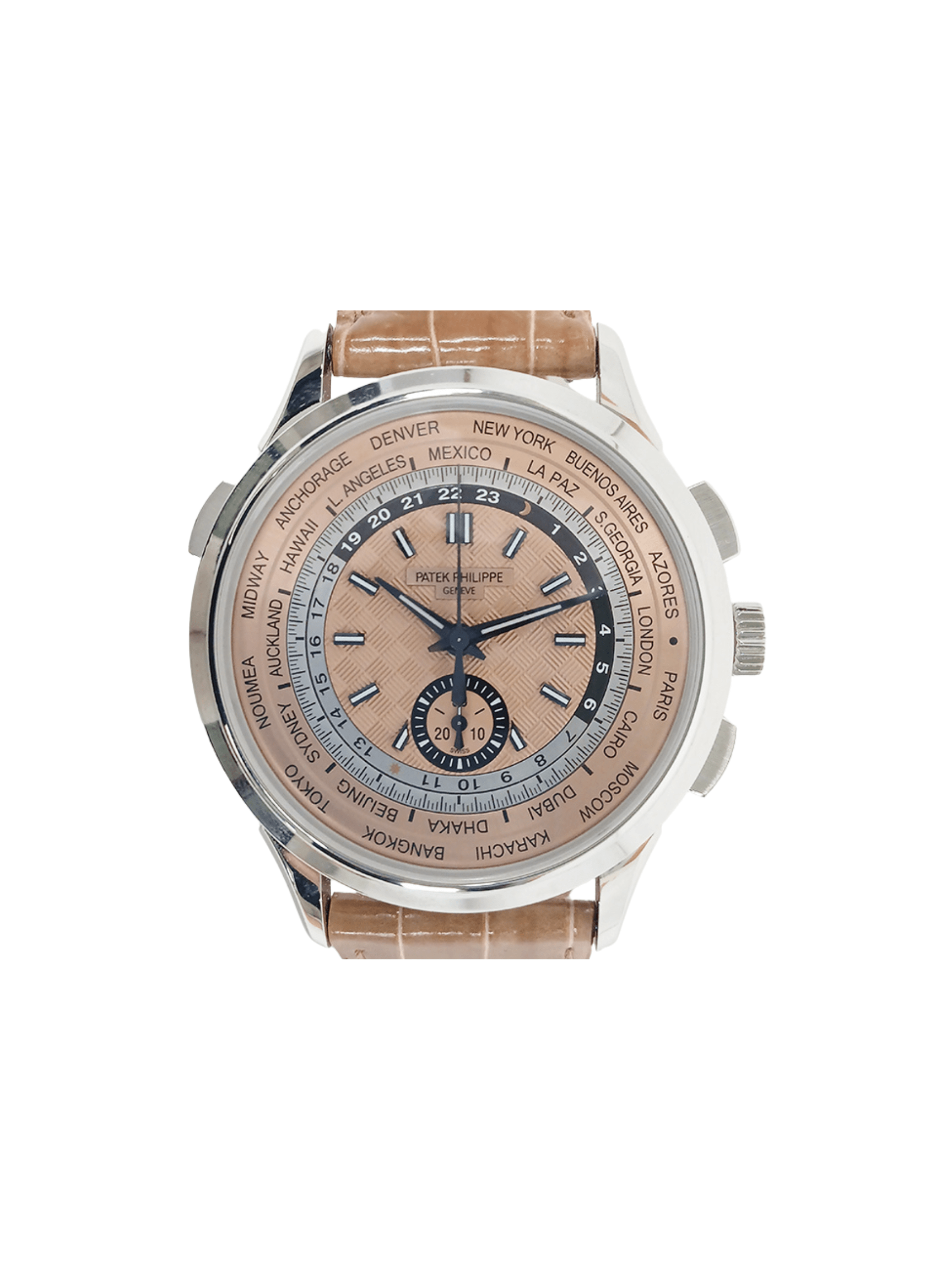 Patek Philippe World Time Chronograph Flyback Stainless Steel Rose Dial 5935A-001