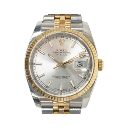 Rolex Datejust 36 Stainless Steel and Yellow Gold Silver Stick Dial 116233