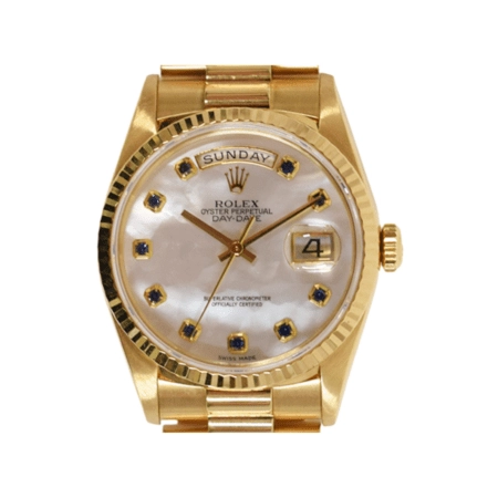Rolex Day-Date 36 Yellow Gold White MOP Sapphire Dial 18238NGS