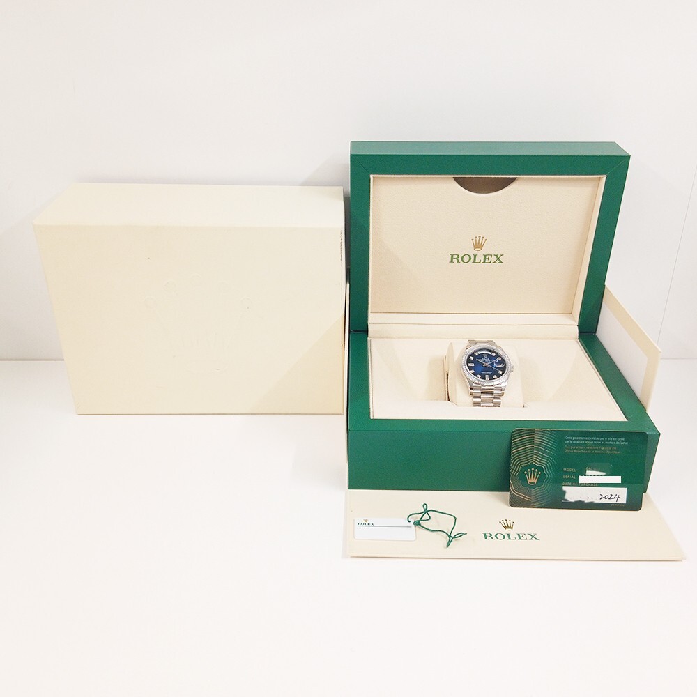 Rolex Day-Date 36 Platinum Baguette Diamond Bezel Blue Diamond Dial 128396TBR