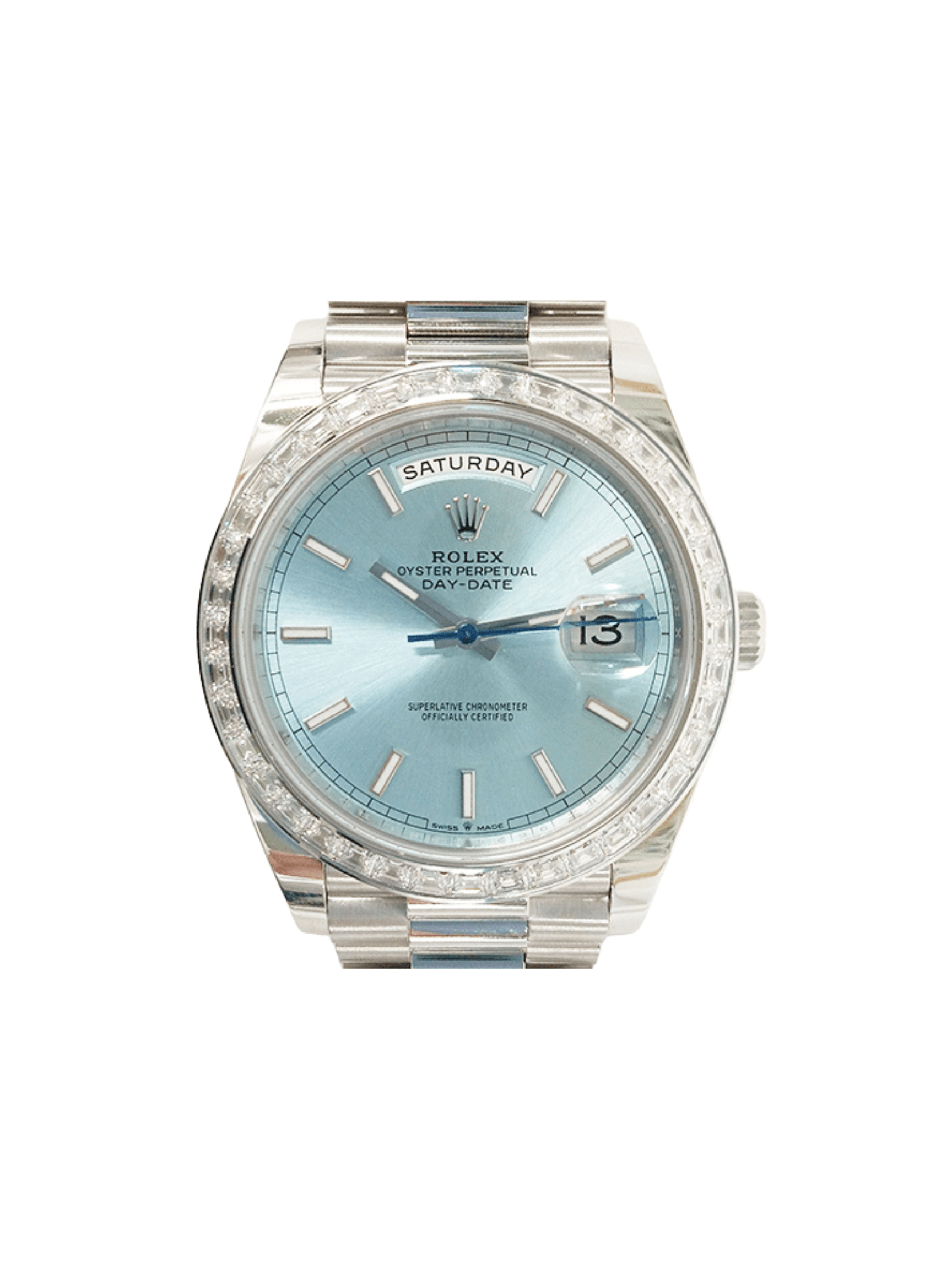 Rolex Day-Date President 40 Platinum Baguette Diamond Ice Blue Dial 228396TBR