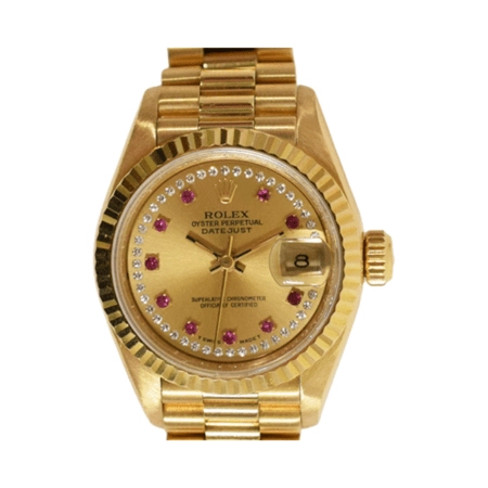Rolex Lady-Datejust Yellow Gold Champagne Ruby Diamond Dial 69178LR