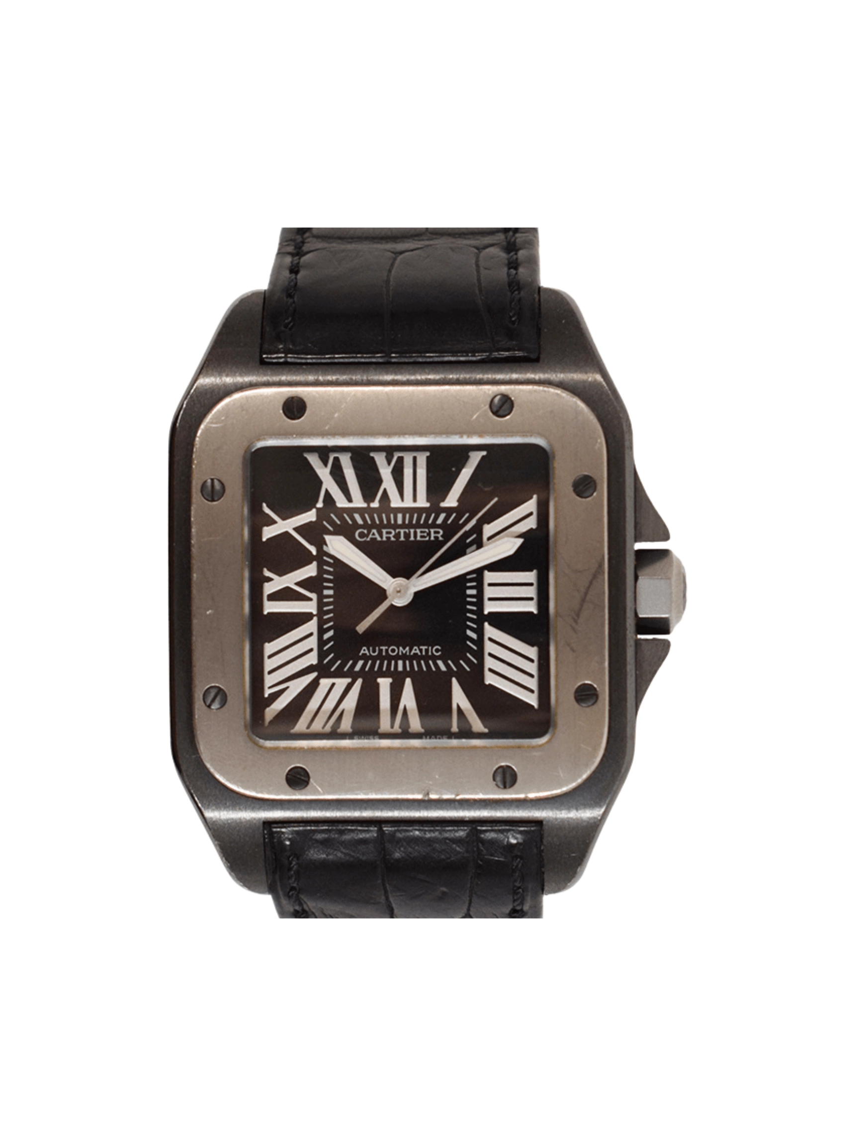 Cartier Santos 100 Titanium and Stainless Steel Black Roman Dial W2020010