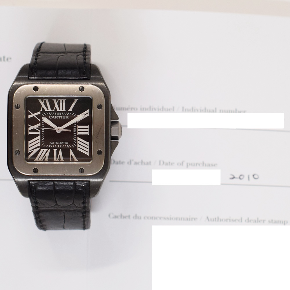 Cartier Santos 100 Titanium and Stainless Steel Black Roman Dial W2020010