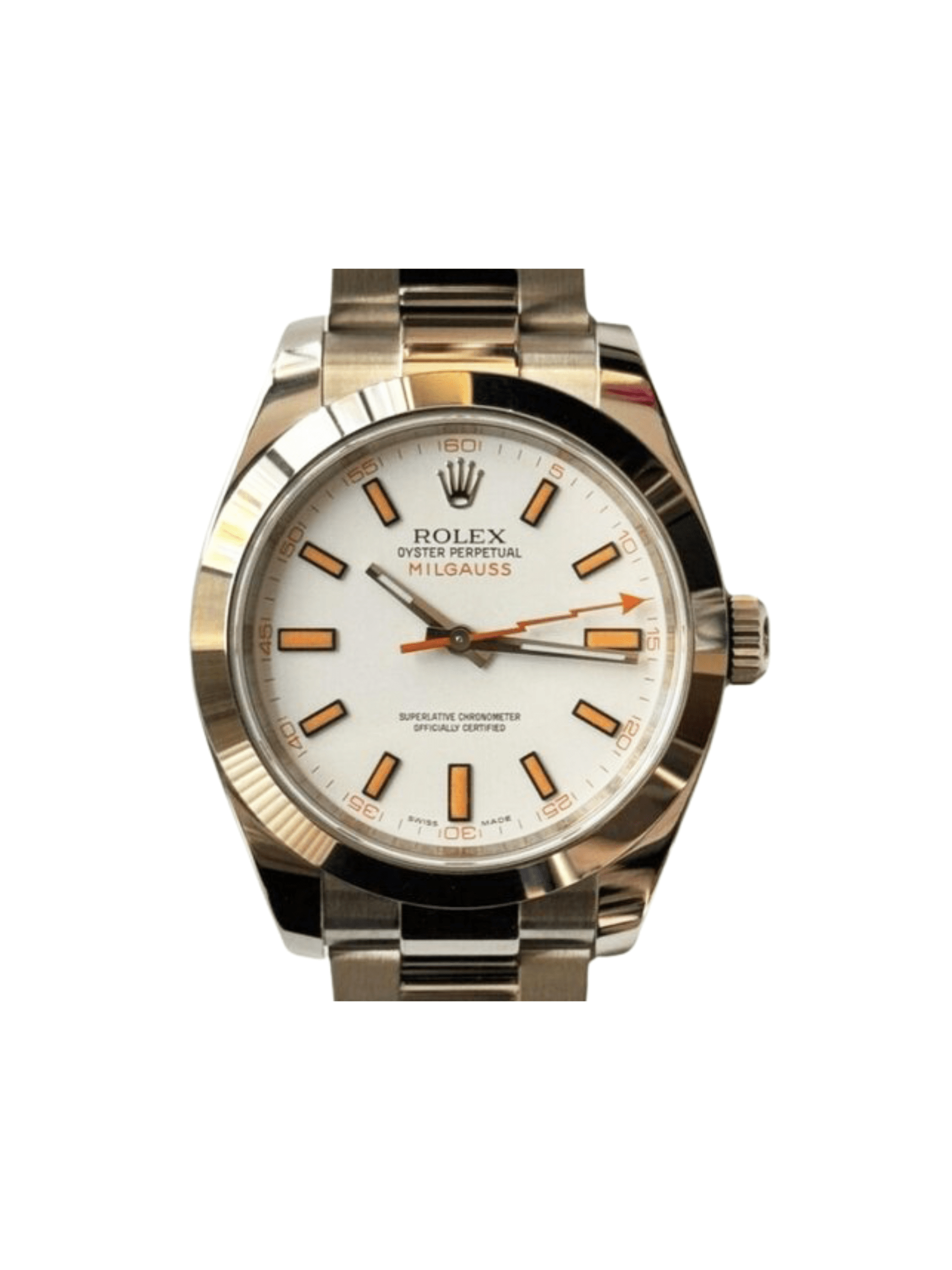 Rolex Milgauss Green Crystal Stainless Steel White Dial 116400