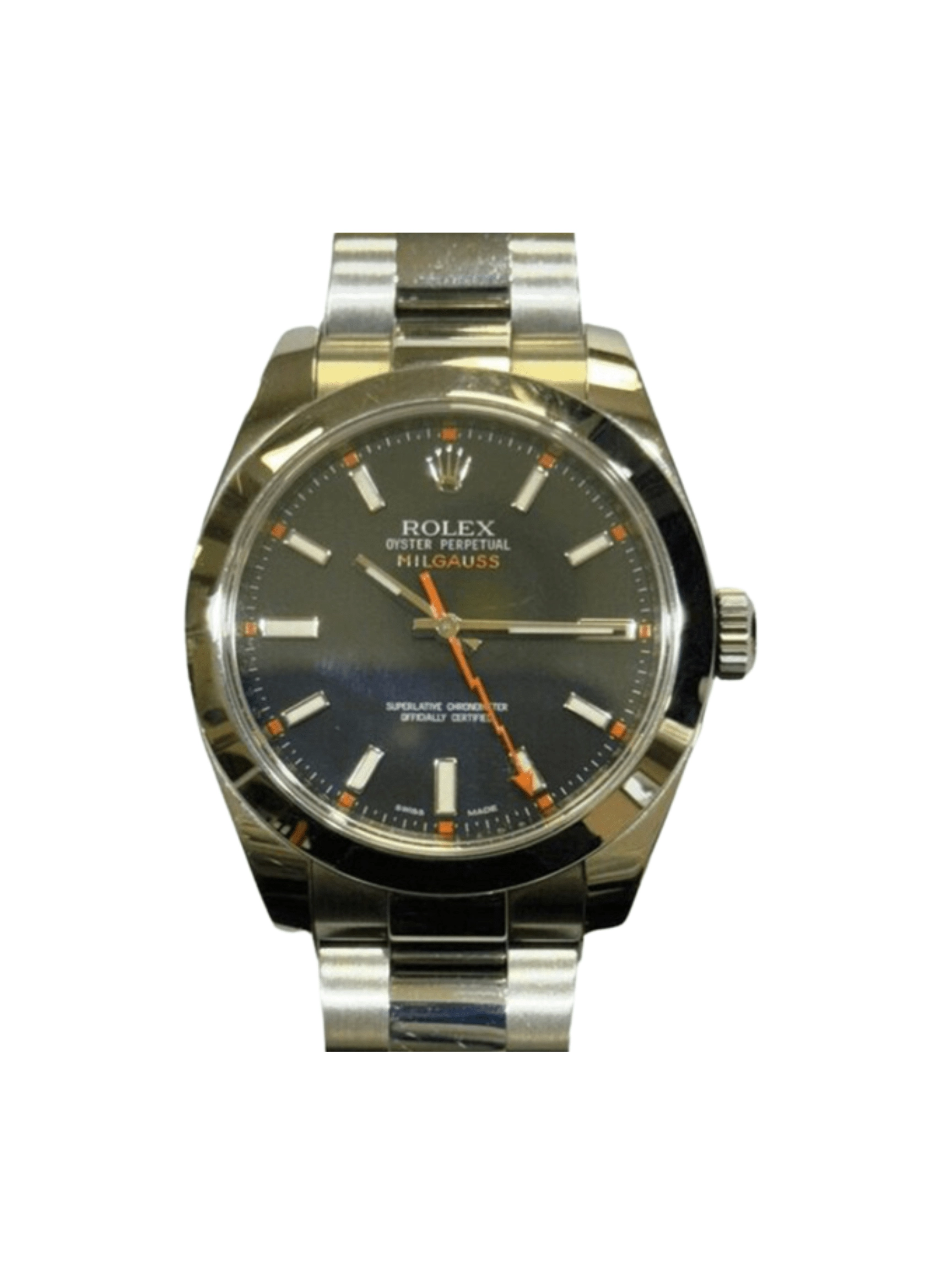 Rolex Milgauss Stainless Steel Green Crystal Black Stick Dial 116400