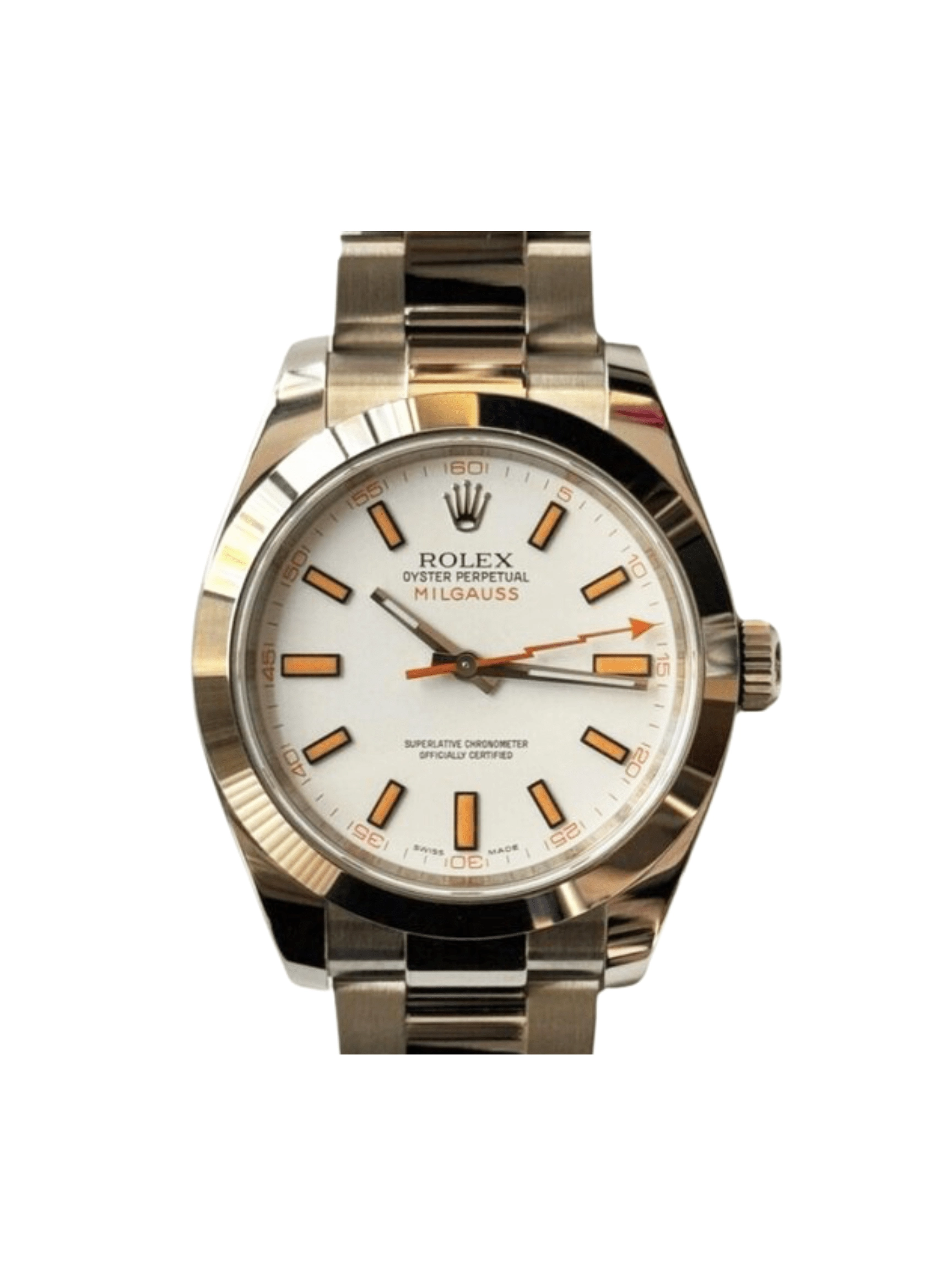 Rolex Milgauss Green Crystal Stainless Steel White Dial 116400