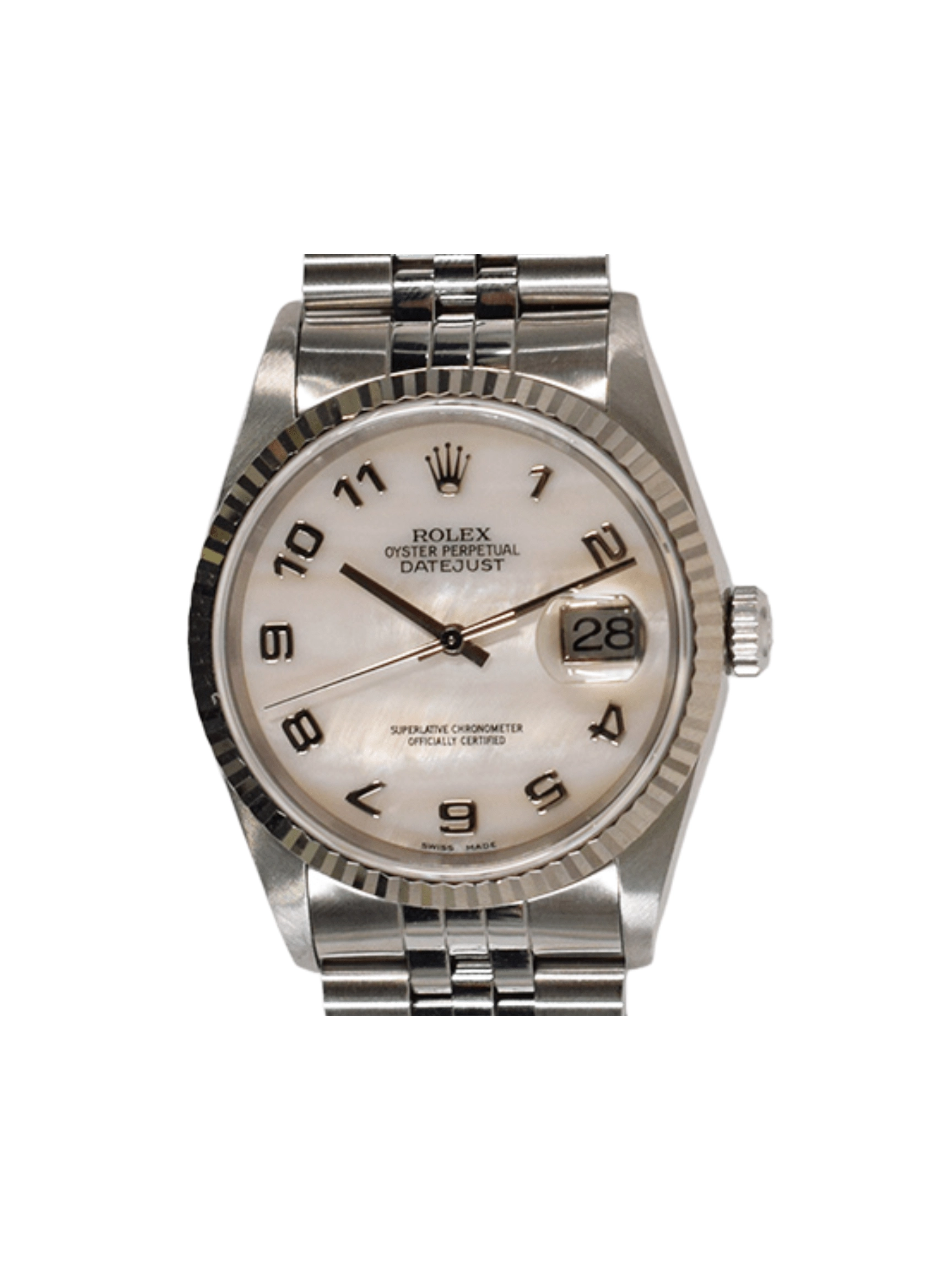 Rolex Datejust 36 Stainless Steel/White Gold MOP Arabic Dial 16234