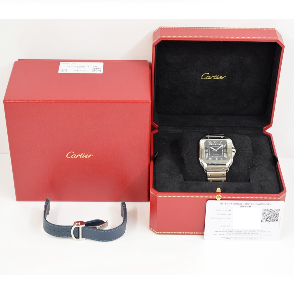 Cartier Santos De Cartier Large Stainless Steel Blue Roman Dial WSSA0030