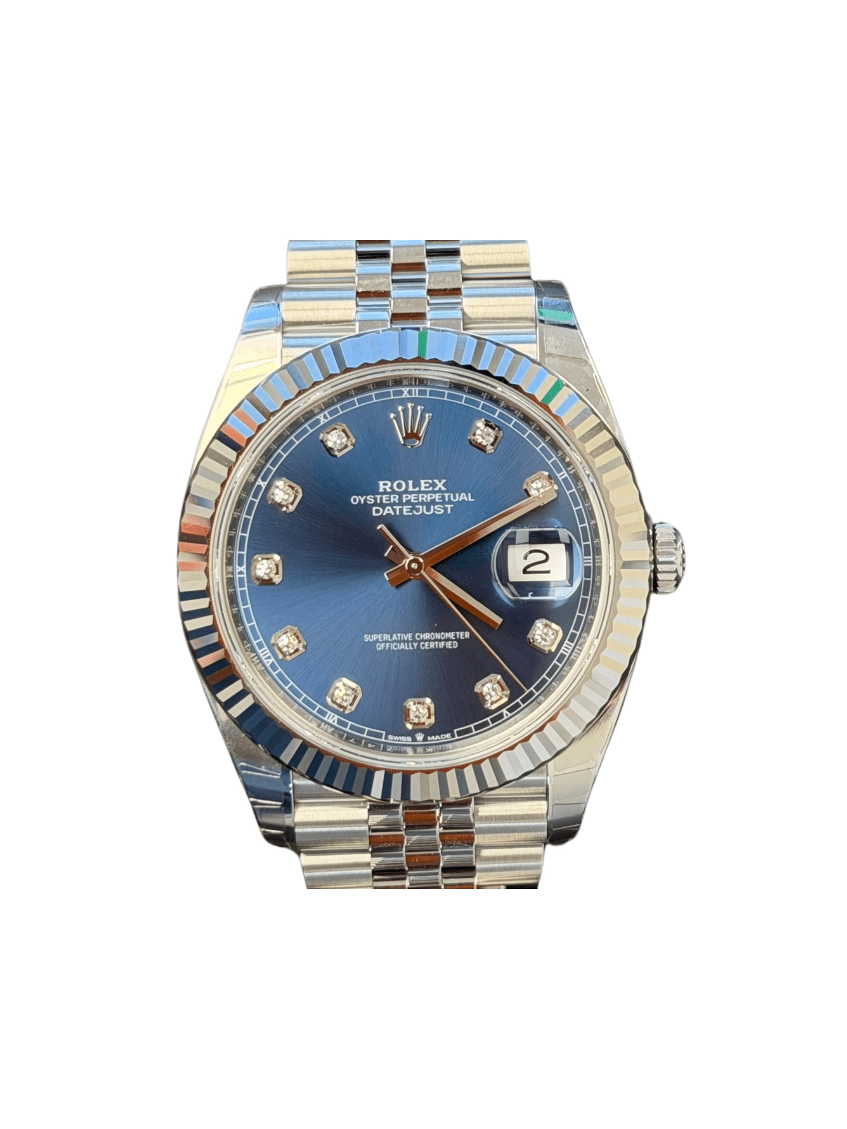 Rolex Datejust 41 Stainless Steel and White Gold Blue Diamond Dial 126334