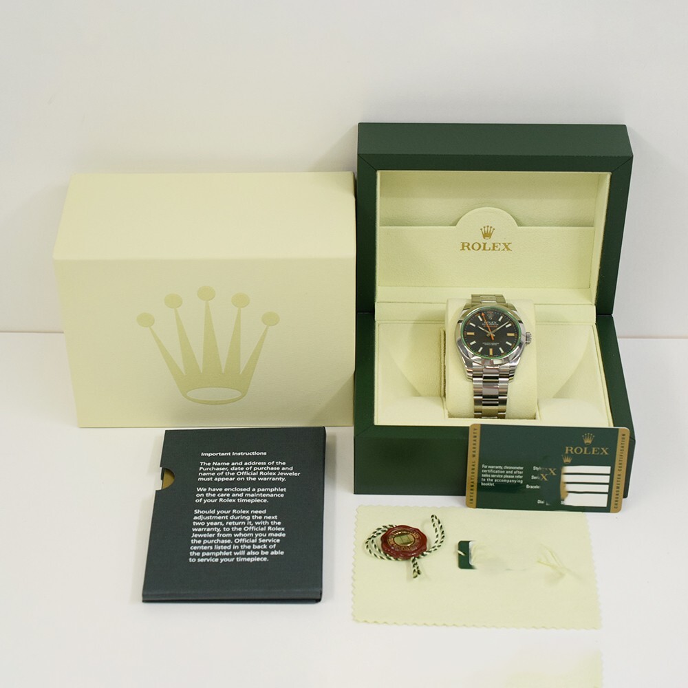 Rolex Milgauss Green Crystal Stainless Steel Black Dial 116400GV