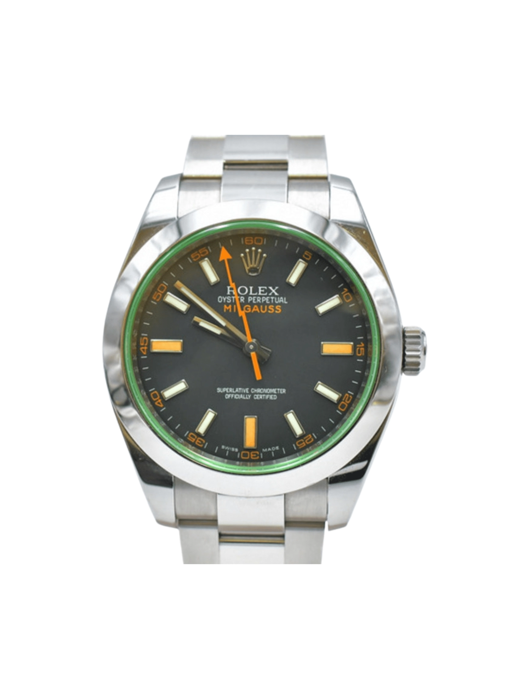 Rolex Milgauss Green Crystal Stainless Steel Black Dial 116400GV