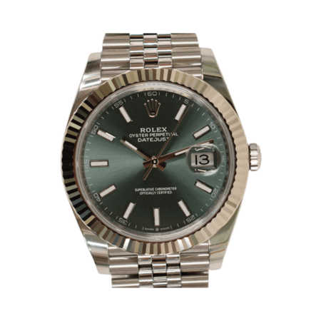 Rolex Datejust 41 Stainless Steel and White Gold Green Stick Dial 126334