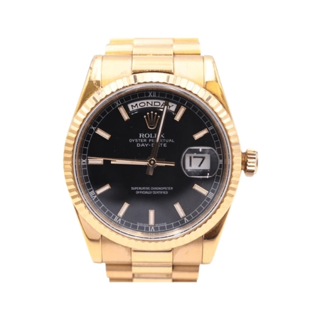 Rolex Day-Date 36 Rose Gold Black Dial 118235