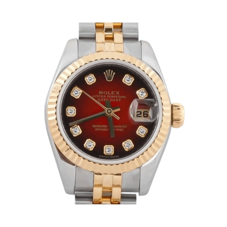 Rolex Lady-Datejust Stainless Steel and Yellow Gold Red Vignette Diamond Dial 179173