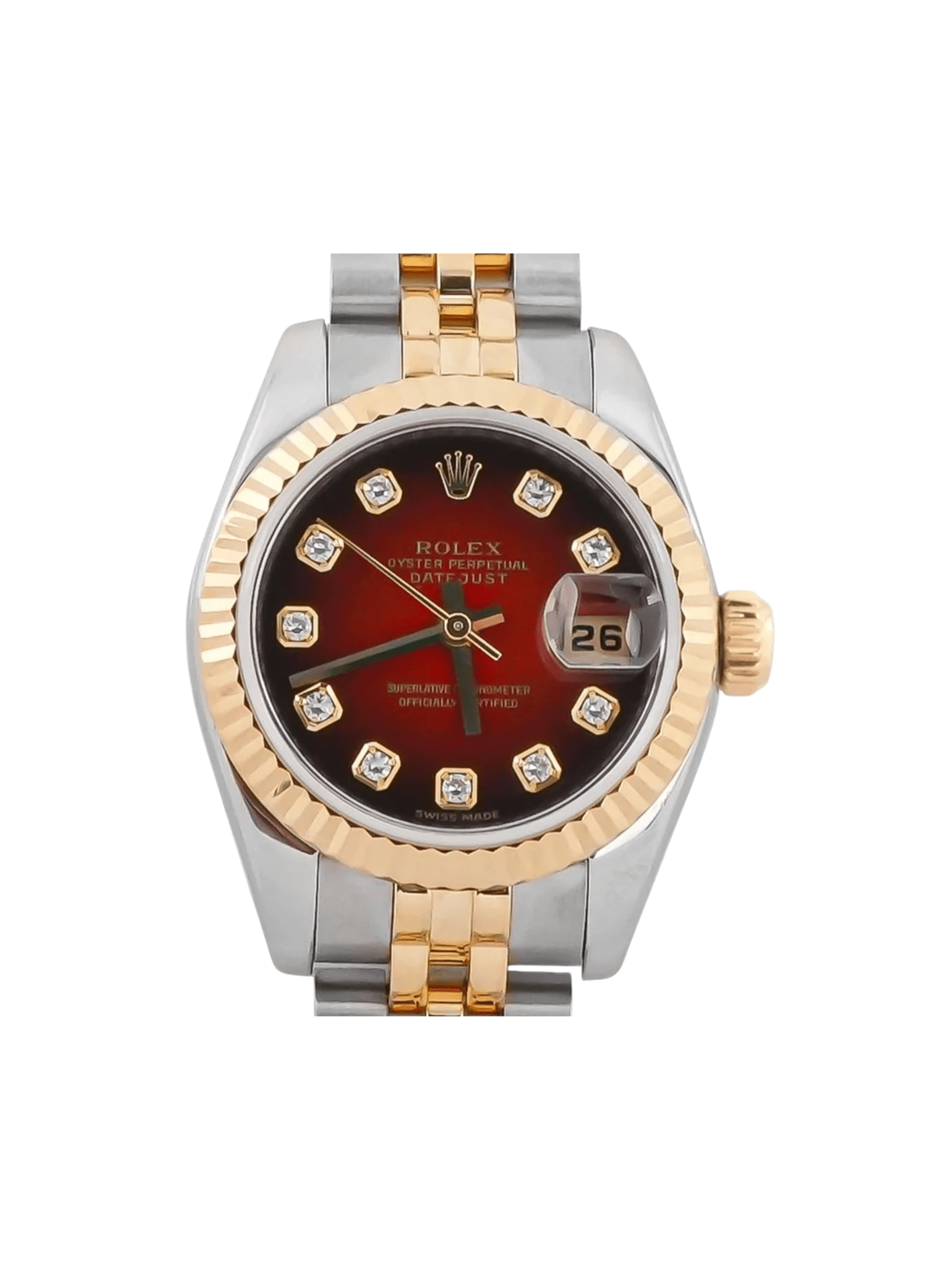 Rolex Lady-Datejust Stainless Steel and Yellow Gold Red Vignette Diamond Dial 179173
