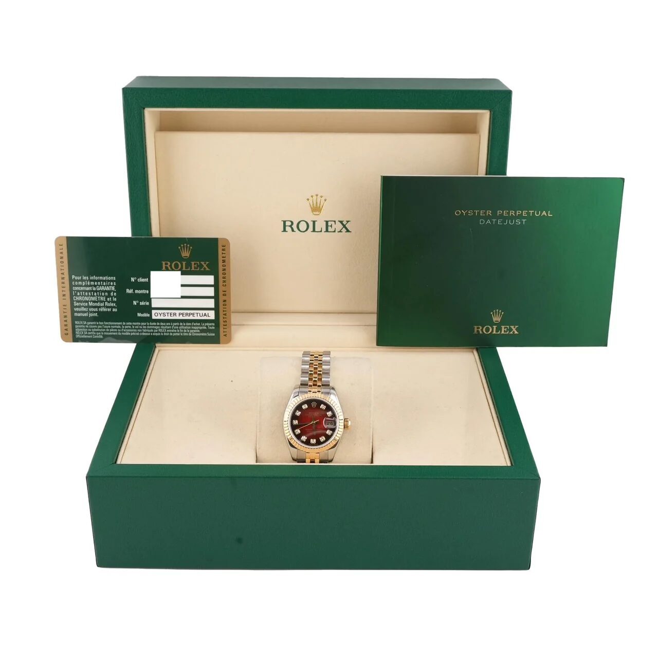 Rolex Lady-Datejust Stainless Steel and Yellow Gold Red Vignette Diamond Dial 179173