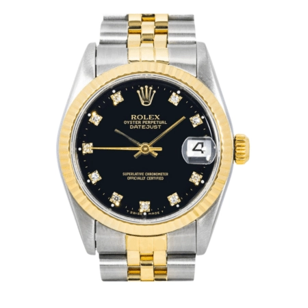Rolex Datejust Stainless Steel and Yellow Gold Black Diamond Dial 68273
