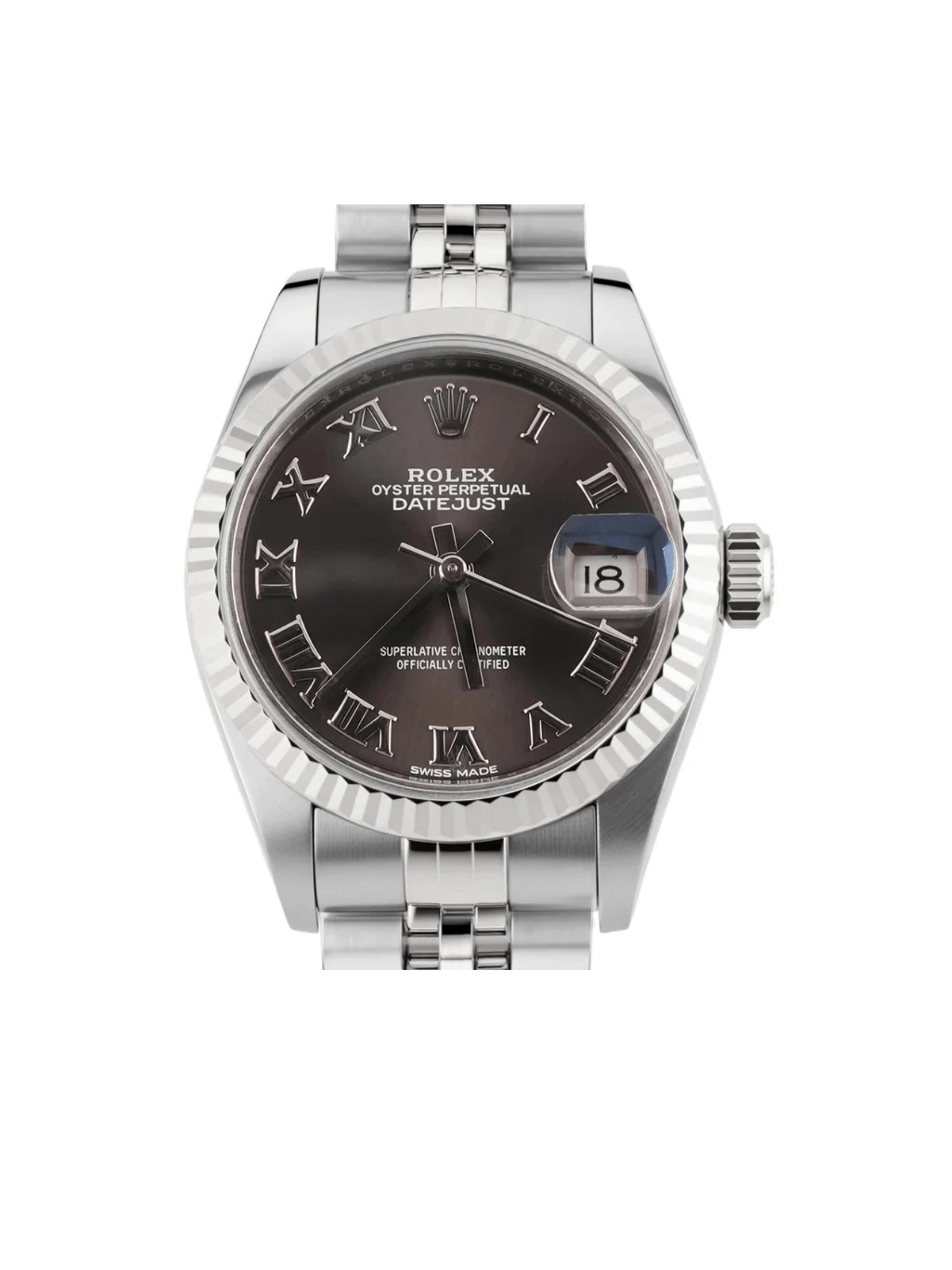 Rolex Lady-Datejust Stainless Steel and White Gold Dark Grey Roman Dial 279174