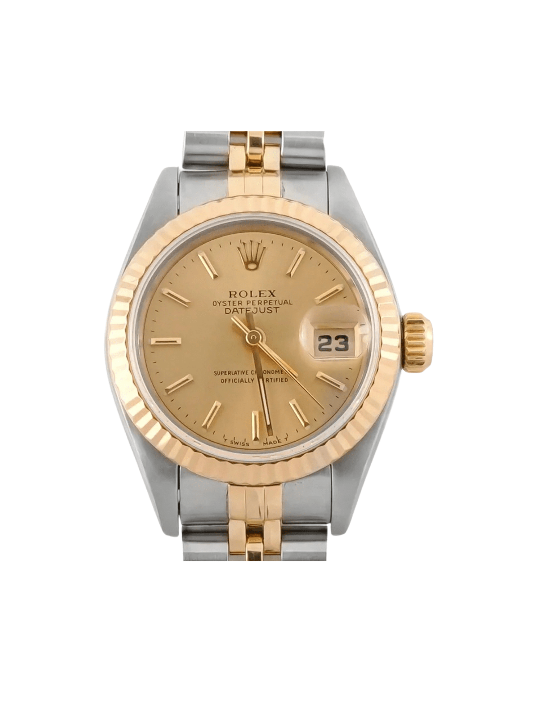 Rolex Lady-Datejust Stainless Steel and Yellow Gold Champagne Stick Dial 69173