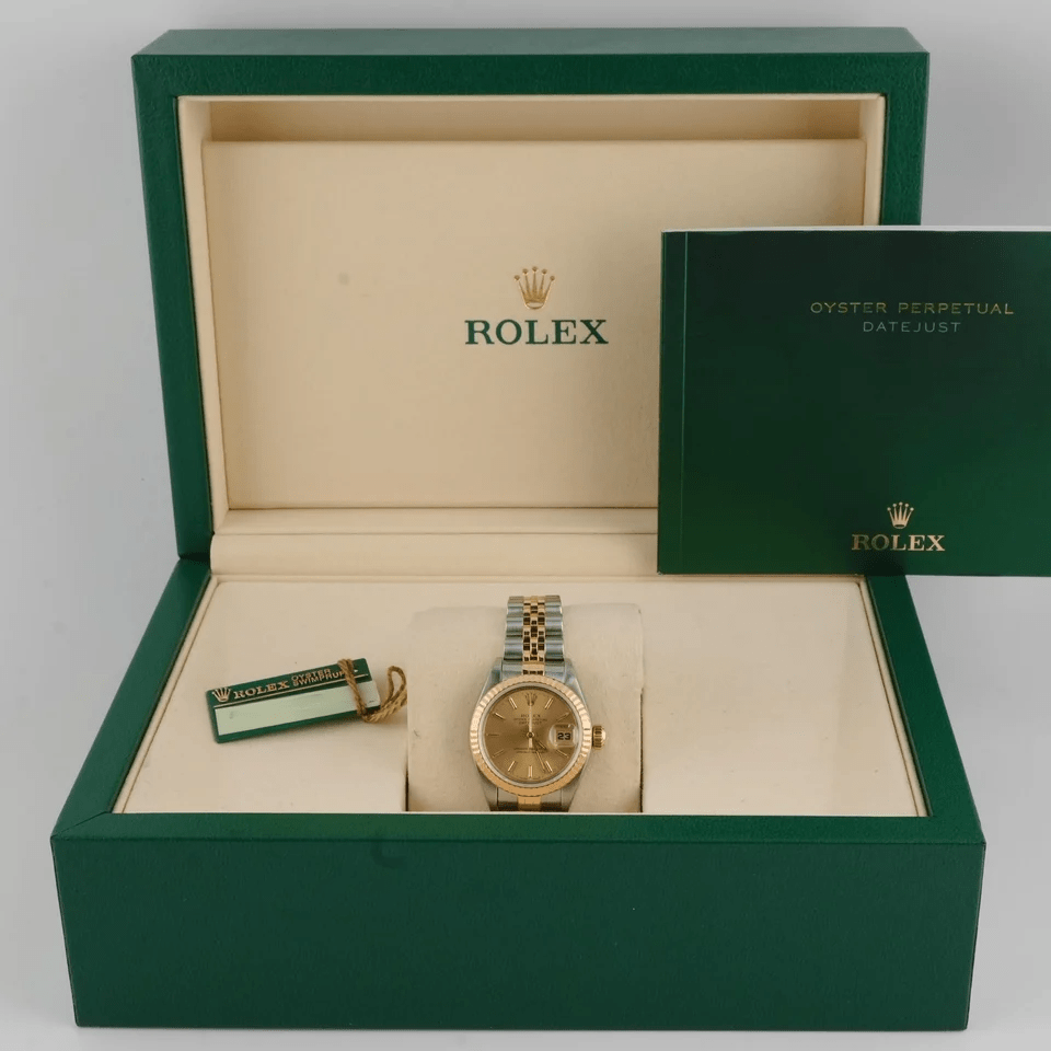 Rolex Lady-Datejust Stainless Steel and Yellow Gold Champagne Stick Dial 69173