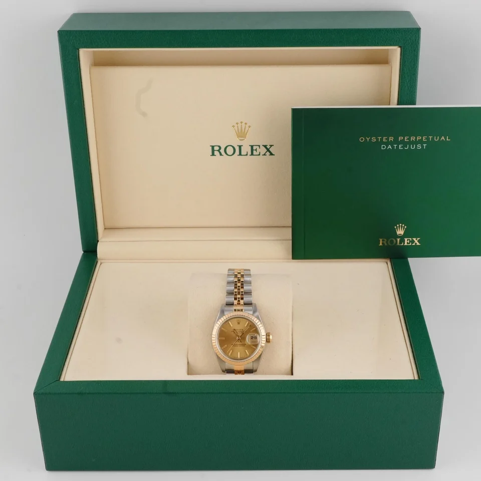 Rolex Lady-Datejust Stainless Steel and Yellow Gold Champagne Stick Dial 69173