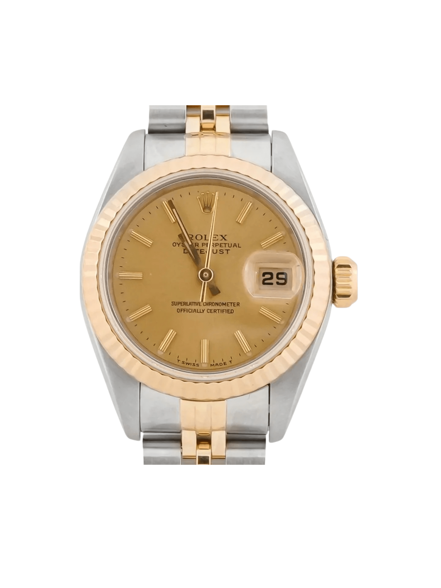 Rolex Lady-Datejust Stainless Steel and Yellow Gold Champagne Stick Dial 69173