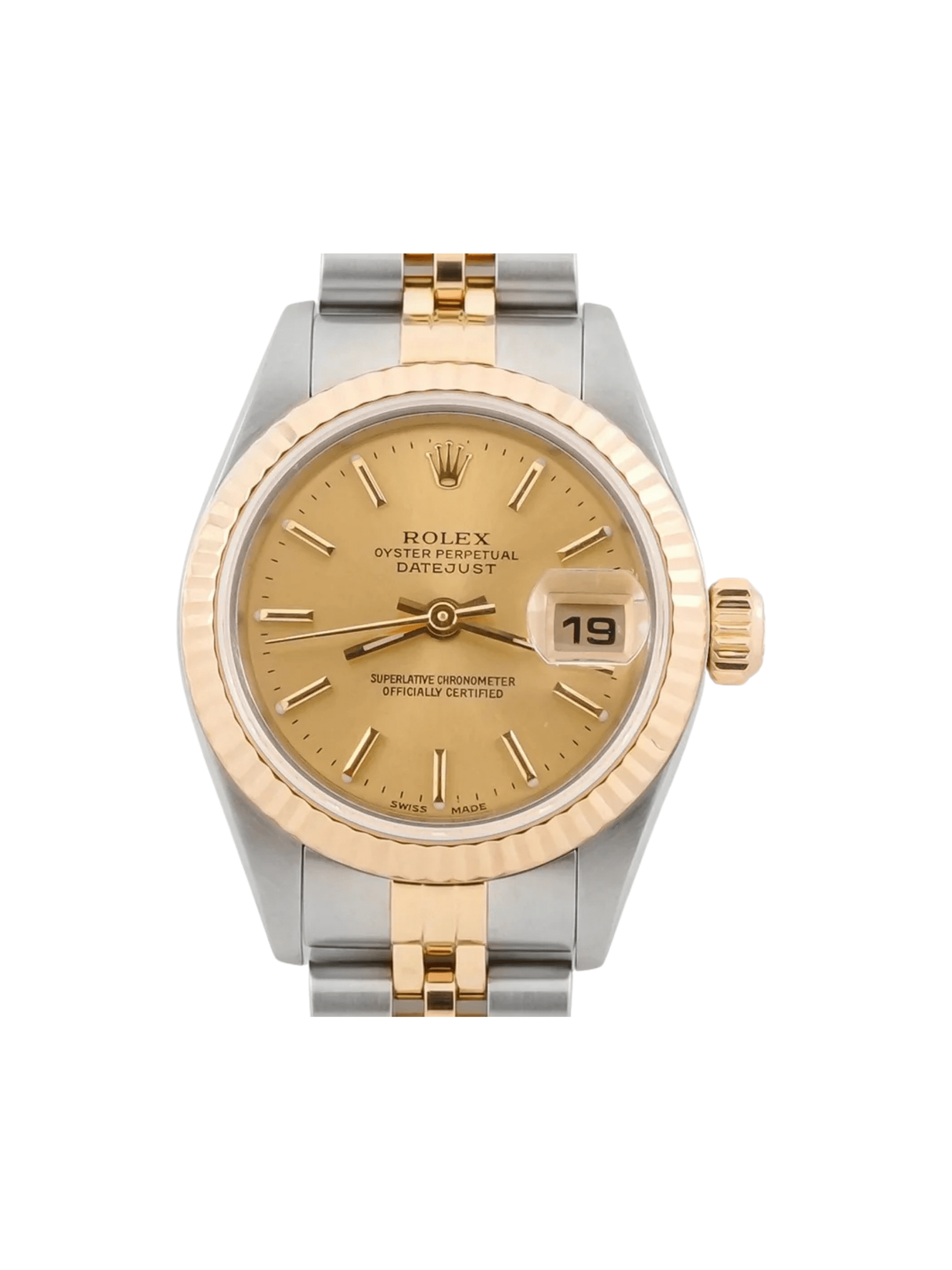 Rolex Lady-Datejust Stainless Steel and Yellow Gold Champagne Stick Dial 79173
