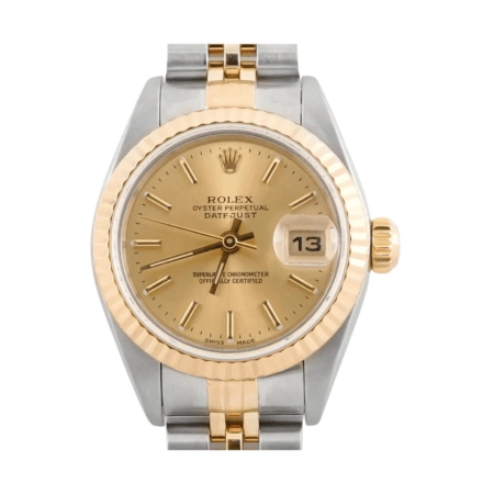 Rolex Lady-Datejust Stainless Steel and Yellow Gold Champagne Stick Dial 79173