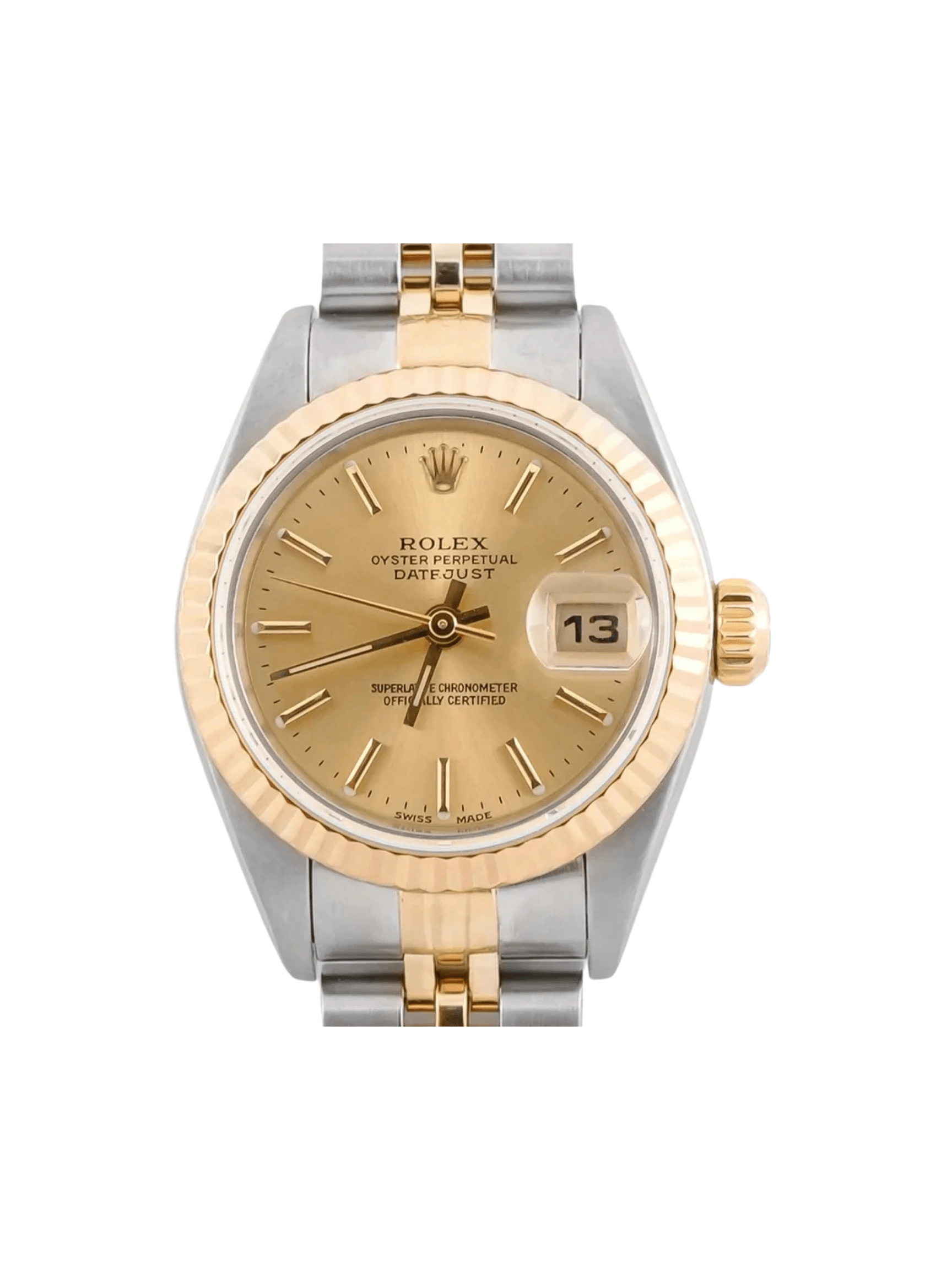Rolex Lady-Datejust Stainless Steel and Yellow Gold Champagne Stick Dial 79173