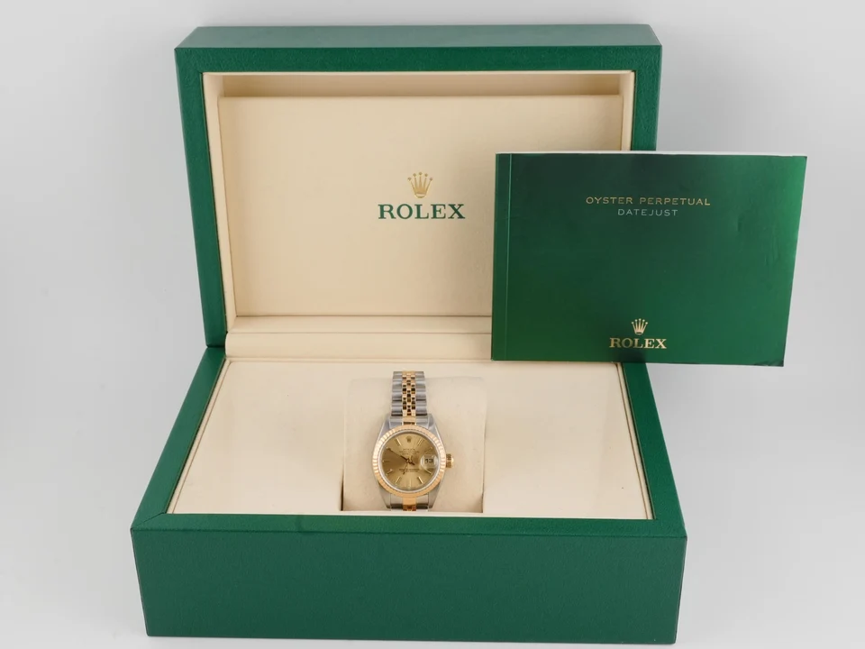 Rolex Lady-Datejust Stainless Steel and Yellow Gold Champagne Stick Dial 79173