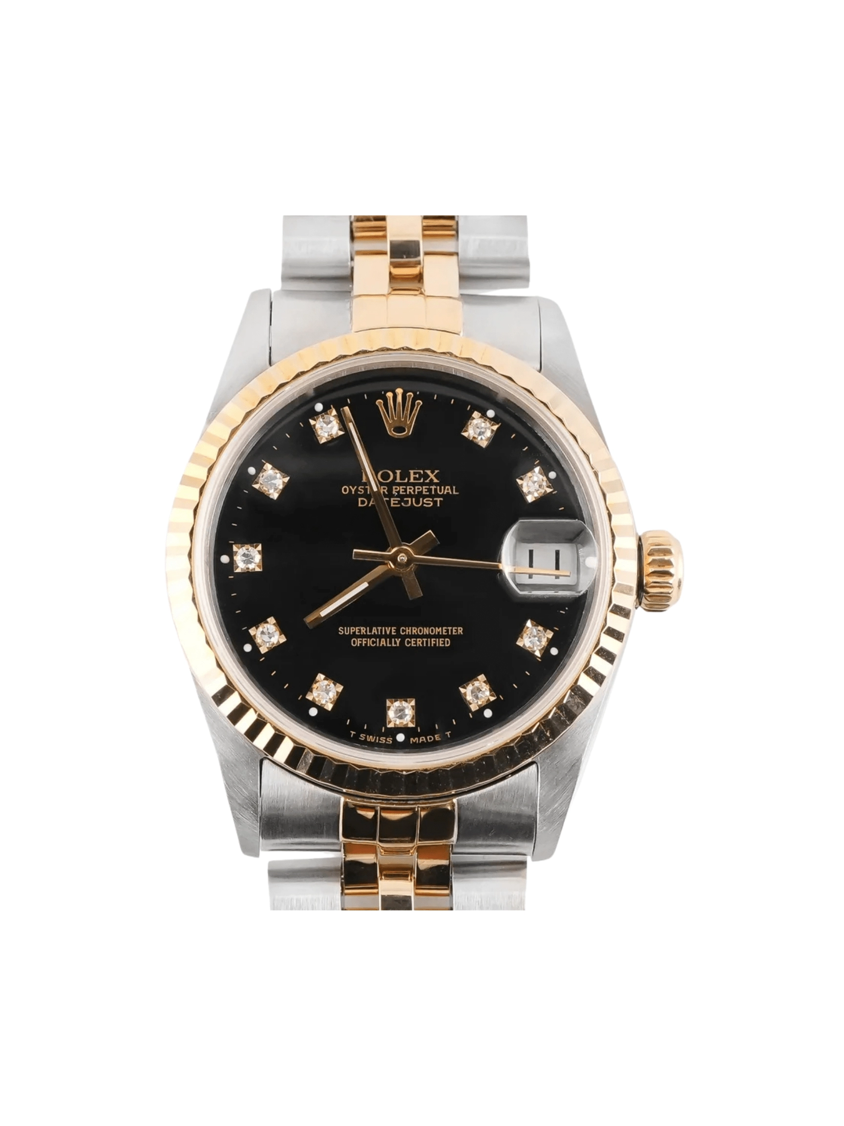 Rolex Datejust Stainless Steel and Yellow Gold Black Diamond Dial 68273